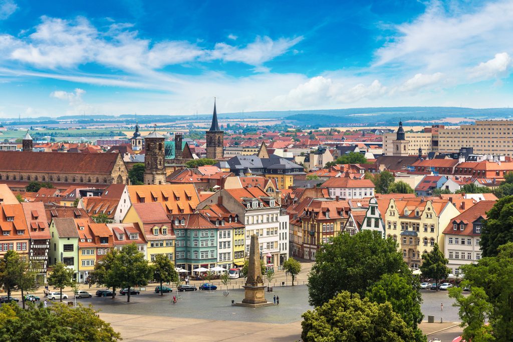 Panoramic aerial view of Erfurt in a beautiful summer day, Germany